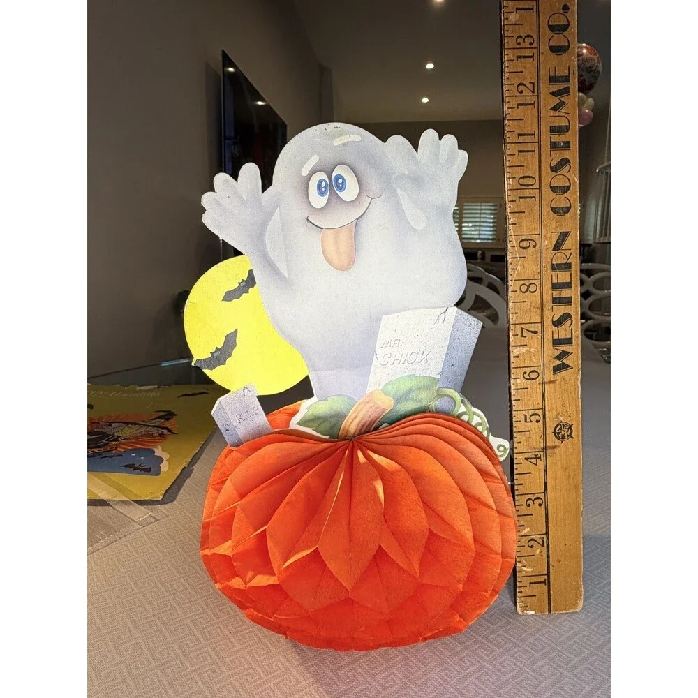 Vintage Halloween Ghost Pumpkin Honeycomb Table Decoration Centerpiece 2 Sided